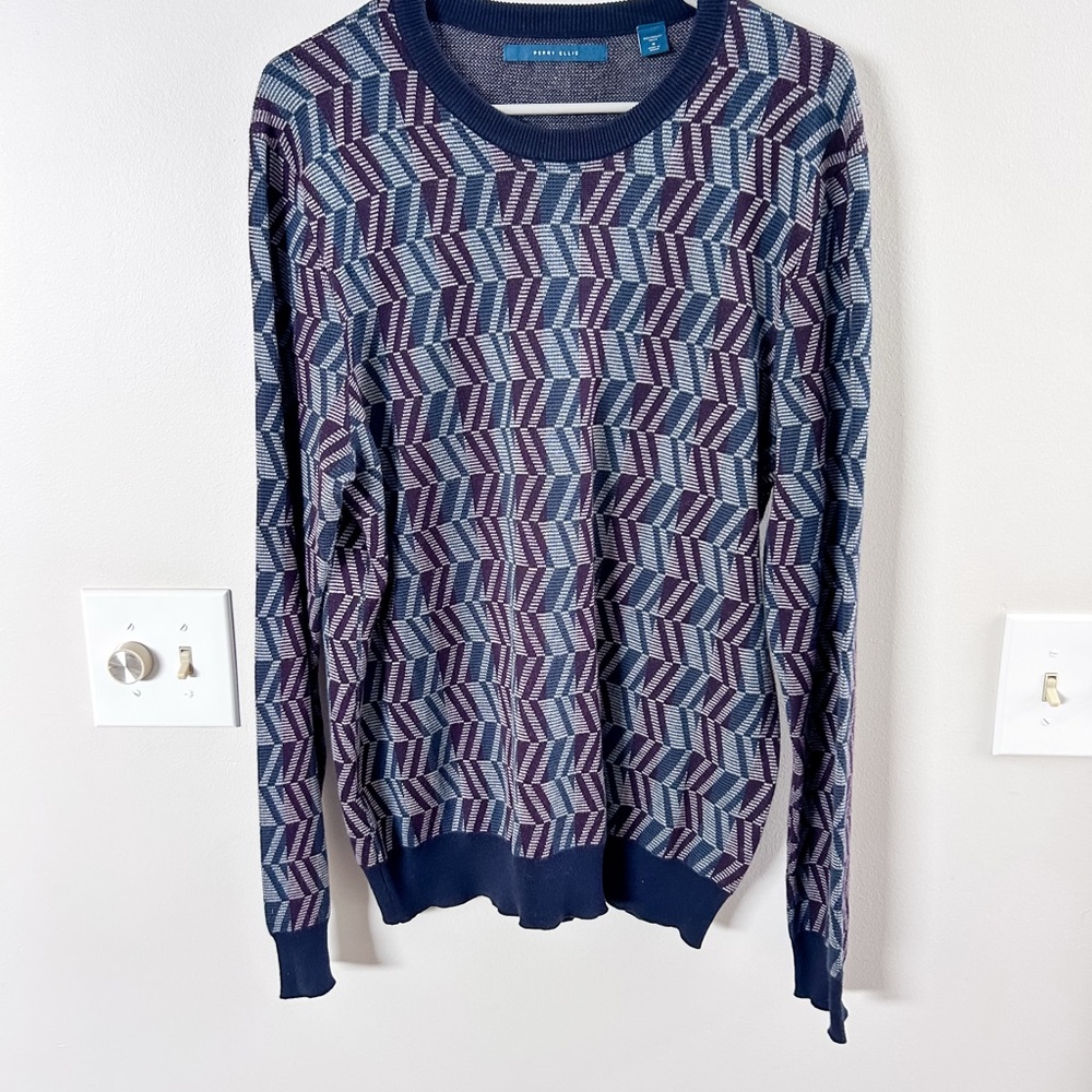 Perry Ellis Men's Sweater - Blue and Purple Chevron